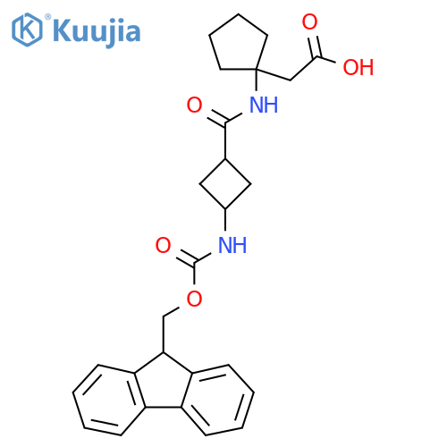 2-{1-(1r,3r)-3-({(9H-fluoren-9-yl)methoxycarbonyl}amino)cyclobutaneamidocyclopentyl}acetic acid structure