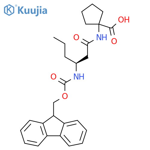 1-(3S)-3-({(9H-fluoren-9-yl)methoxycarbonyl}amino)hexanamidocyclopentane-1-carboxylic acid structure