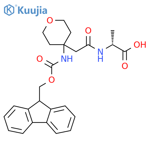 (2R)-2-{2-4-({(9H-fluoren-9-yl)methoxycarbonyl}amino)oxan-4-ylacetamido}propanoic acid structure