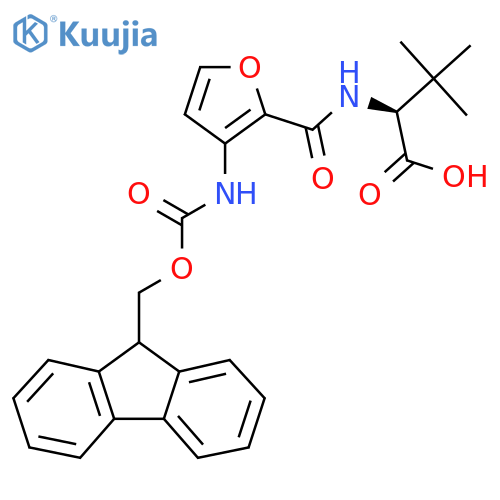 (2S)-2-{3-({(9H-fluoren-9-yl)methoxycarbonyl}amino)furan-2-ylformamido}-3,3-dimethylbutanoic acid structure