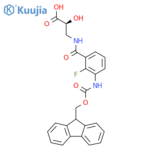 (2S)-3-{3-({(9H-fluoren-9-yl)methoxycarbonyl}amino)-2-fluorophenylformamido}-2-hydroxypropanoic acid structure