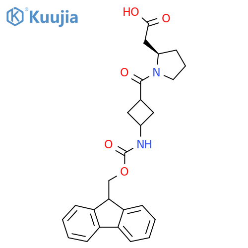2-(2R)-1-3-({(9H-fluoren-9-yl)methoxycarbonyl}amino)cyclobutanecarbonylpyrrolidin-2-ylacetic acid structure