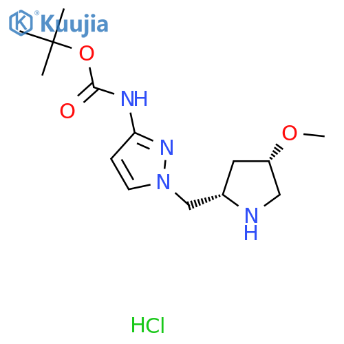 tert-butyl N-(1-{(2S,4S)-4-methoxypyrrolidin-2-ylmethyl}-1H-pyrazol-3-yl)carbamate hydrochloride structure
