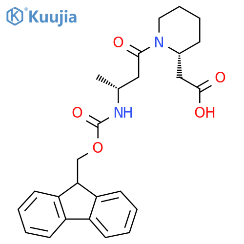 2-(2R)-1-(3R)-3-({(9H-fluoren-9-yl)methoxycarbonyl}amino)butanoylpiperidin-2-ylacetic acid structure