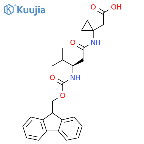 2-{1-(3R)-3-({(9H-fluoren-9-yl)methoxycarbonyl}amino)-4-methylpentanamidocyclopropyl}acetic acid structure