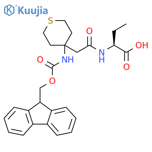 (2S)-2-{2-4-({(9H-fluoren-9-yl)methoxycarbonyl}amino)thian-4-ylacetamido}butanoic acid structure
