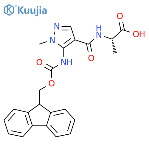 (2S)-2-{5-({(9H-fluoren-9-yl)methoxycarbonyl}amino)-1-methyl-1H-pyrazol-4-ylformamido}propanoic acid structure