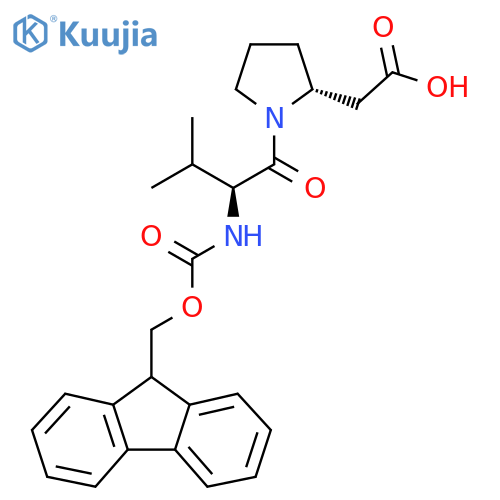 2-(2R)-1-(2S)-2-({(9H-fluoren-9-yl)methoxycarbonyl}amino)-3-methylbutanoylpyrrolidin-2-ylacetic acid structure