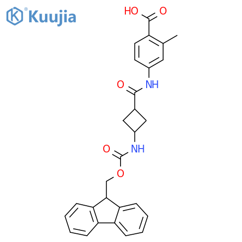 2-methyl-4-(1s,3s)-3-({(9H-fluoren-9-yl)methoxycarbonyl}amino)cyclobutaneamidobenzoic acid structure