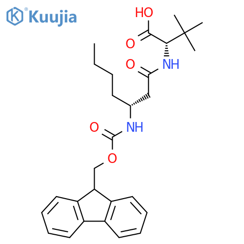 (2S)-2-(3R)-3-({(9H-fluoren-9-yl)methoxycarbonyl}amino)heptanamido-3,3-dimethylbutanoic acid structure