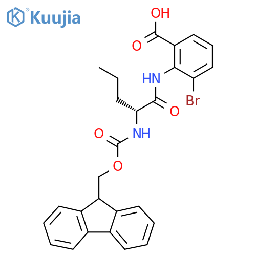 3-bromo-2-(2R)-2-({(9H-fluoren-9-yl)methoxycarbonyl}amino)pentanamidobenzoic acid structure