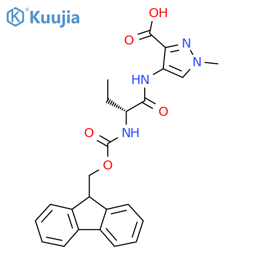 4-(2R)-2-({(9H-fluoren-9-yl)methoxycarbonyl}amino)butanamido-1-methyl-1H-pyrazole-3-carboxylic acid structure