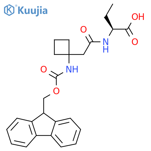 (2S)-2-{2-1-({(9H-fluoren-9-yl)methoxycarbonyl}amino)cyclobutylacetamido}butanoic acid structure