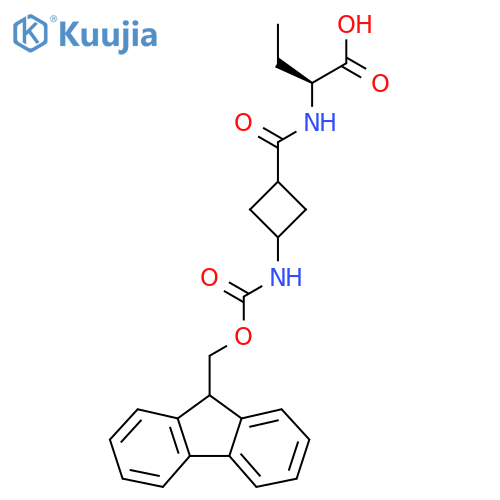 (2S)-2-{3-({(9H-fluoren-9-yl)methoxycarbonyl}amino)cyclobutylformamido}butanoic acid structure