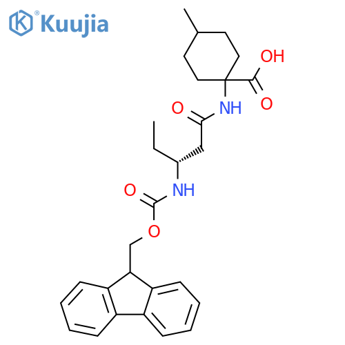 1-(3R)-3-({(9H-fluoren-9-yl)methoxycarbonyl}amino)pentanamido-4-methylcyclohexane-1-carboxylic acid structure