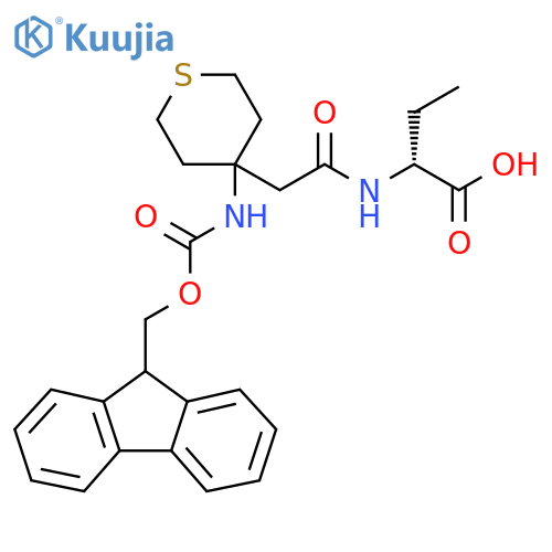 (2R)-2-{2-4-({(9H-fluoren-9-yl)methoxycarbonyl}amino)thian-4-ylacetamido}butanoic acid structure
