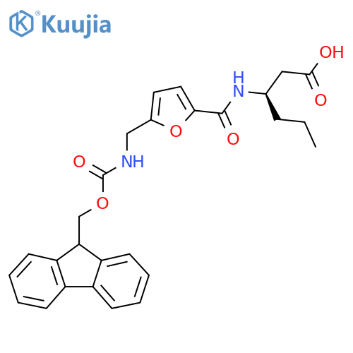 (3R)-3-({5-({(9H-fluoren-9-yl)methoxycarbonyl}amino)methylfuran-2-yl}formamido)hexanoic acid structure