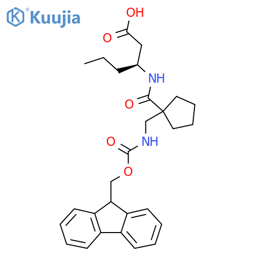 (3S)-3-({1-({(9H-fluoren-9-yl)methoxycarbonyl}amino)methylcyclopentyl}formamido)hexanoic acid structure