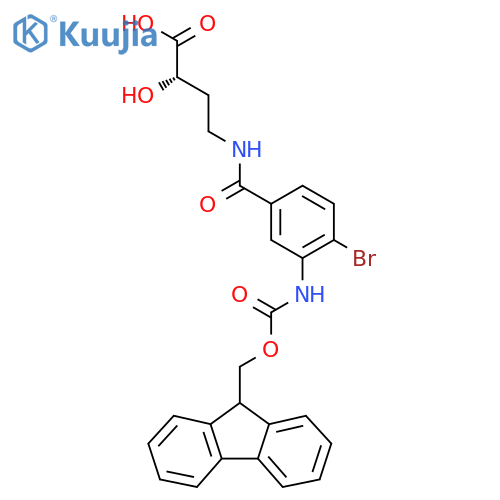 (2S)-4-{4-bromo-3-({(9H-fluoren-9-yl)methoxycarbonyl}amino)phenylformamido}-2-hydroxybutanoic acid structure