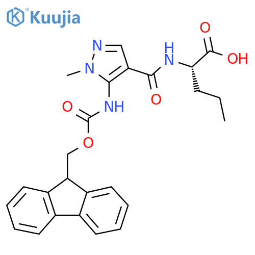 (2S)-2-{5-({(9H-fluoren-9-yl)methoxycarbonyl}amino)-1-methyl-1H-pyrazol-4-ylformamido}pentanoic acid structure