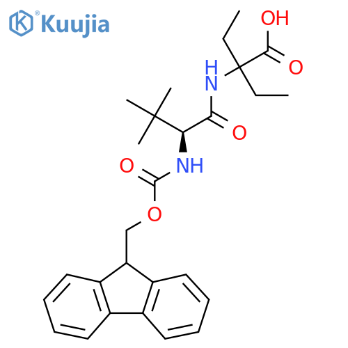 2-ethyl-2-(2S)-2-({(9H-fluoren-9-yl)methoxycarbonyl}amino)-3,3-dimethylbutanamidobutanoic acid structure