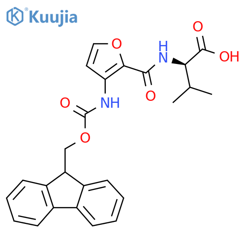 (2R)-2-{3-({(9H-fluoren-9-yl)methoxycarbonyl}amino)furan-2-ylformamido}-3-methylbutanoic acid structure