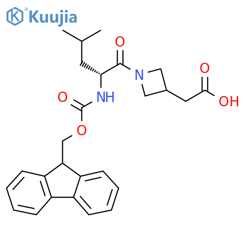 2-{1-(2R)-2-({(9H-fluoren-9-yl)methoxycarbonyl}amino)-4-methylpentanoylazetidin-3-yl}acetic acid structure