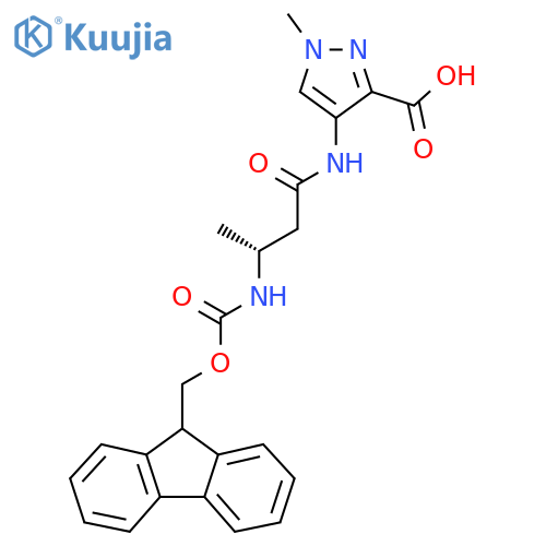 4-(3R)-3-({(9H-fluoren-9-yl)methoxycarbonyl}amino)butanamido-1-methyl-1H-pyrazole-3-carboxylic acid structure