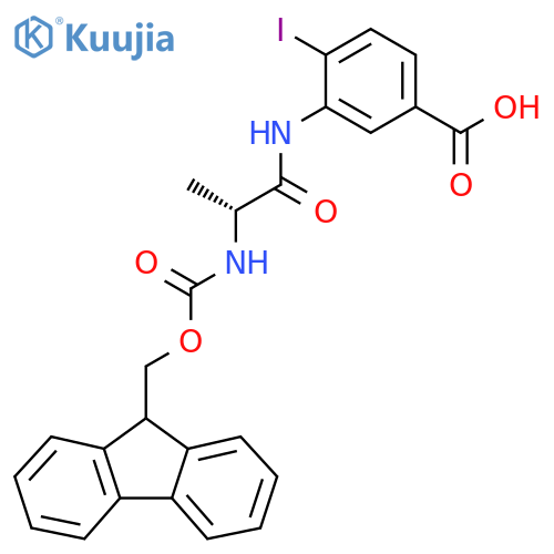 3-(2R)-2-({(9H-fluoren-9-yl)methoxycarbonyl}amino)propanamido-4-iodobenzoic acid structure