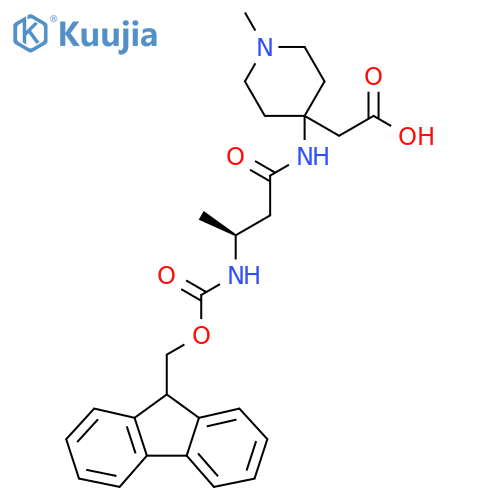 2-{4-(3S)-3-({(9H-fluoren-9-yl)methoxycarbonyl}amino)butanamido-1-methylpiperidin-4-yl}acetic acid structure