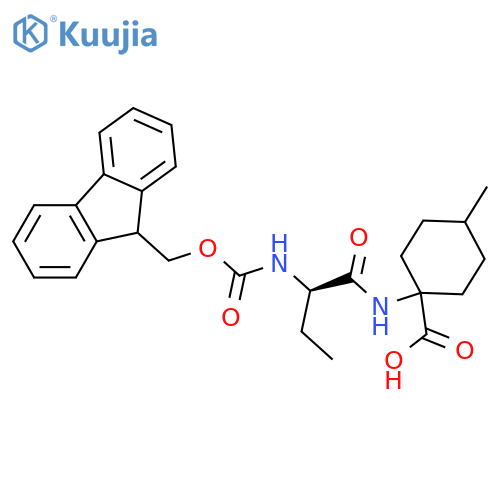 1-(2R)-2-({(9H-fluoren-9-yl)methoxycarbonyl}amino)butanamido-4-methylcyclohexane-1-carboxylic acid structure
