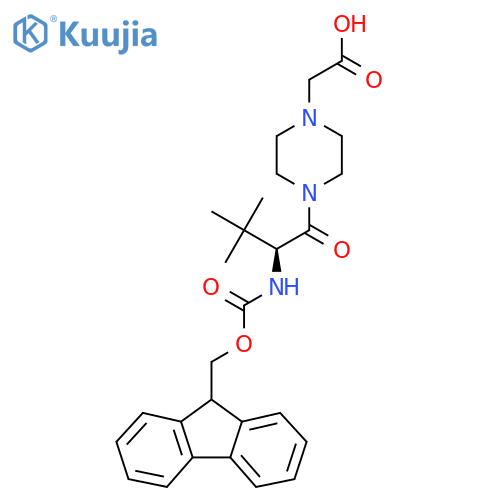 2-{4-(2S)-2-({(9H-fluoren-9-yl)methoxycarbonyl}amino)-3,3-dimethylbutanoylpiperazin-1-yl}acetic acid structure