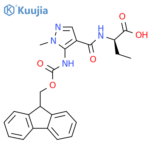 (2R)-2-{5-({(9H-fluoren-9-yl)methoxycarbonyl}amino)-1-methyl-1H-pyrazol-4-ylformamido}butanoic acid structure