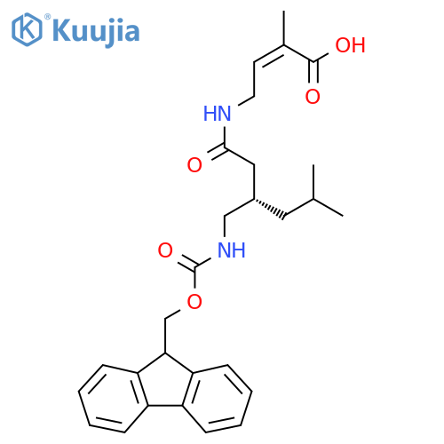 4-(3S)-3-({(9H-fluoren-9-yl)methoxycarbonyl}amino)methyl-5-methylhexanamido-2-methylbut-2-enoic acid structure