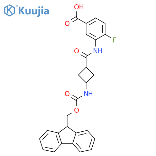 4-fluoro-3-(1r,3r)-3-({(9H-fluoren-9-yl)methoxycarbonyl}amino)cyclobutaneamidobenzoic acid structure