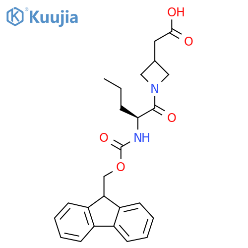 2-{1-(2S)-2-({(9H-fluoren-9-yl)methoxycarbonyl}amino)pentanoylazetidin-3-yl}acetic acid structure