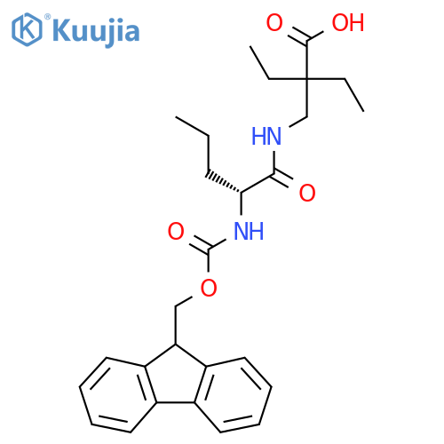 2-ethyl-2-{(2R)-2-({(9H-fluoren-9-yl)methoxycarbonyl}amino)pentanamidomethyl}butanoic acid structure