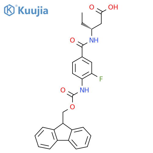 (3R)-3-{4-({(9H-fluoren-9-yl)methoxycarbonyl}amino)-3-fluorophenylformamido}pentanoic acid structure
