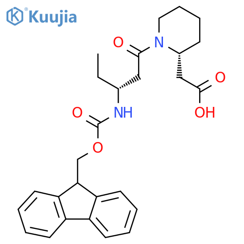 2-(2R)-1-(3R)-3-({(9H-fluoren-9-yl)methoxycarbonyl}amino)pentanoylpiperidin-2-ylacetic acid structure