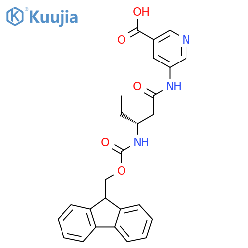 5-(3R)-3-({(9H-fluoren-9-yl)methoxycarbonyl}amino)pentanamidopyridine-3-carboxylic acid structure