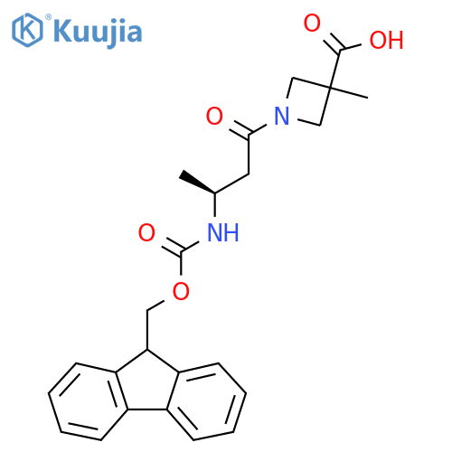 1-(3S)-3-({(9H-fluoren-9-yl)methoxycarbonyl}amino)butanoyl-3-methylazetidine-3-carboxylic acid structure