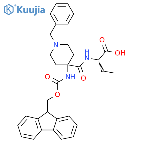 (2S)-2-{1-benzyl-4-({(9H-fluoren-9-yl)methoxycarbonyl}amino)piperidin-4-ylformamido}butanoic acid structure