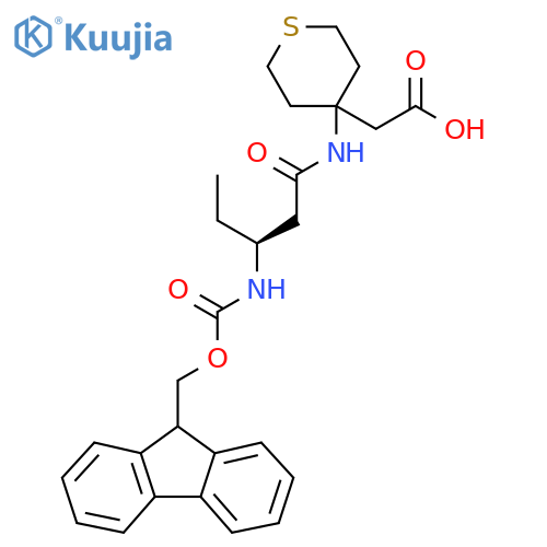 2-{4-(3S)-3-({(9H-fluoren-9-yl)methoxycarbonyl}amino)pentanamidothian-4-yl}acetic acid structure