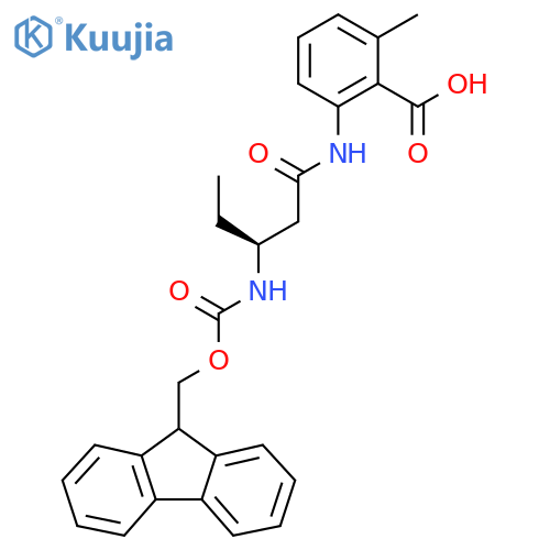 2-[(3S)-3-({[(9H-fluoren-9-yl)methoxy]carbonyl}amino)pentanamido]-6-methylbenzoic acid structure