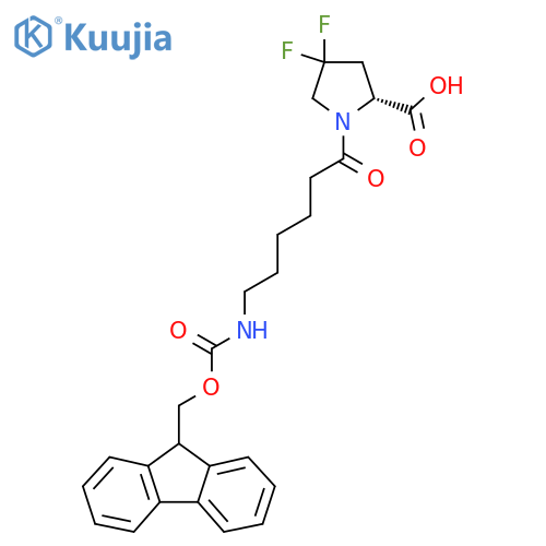 (2R)-1-6-({(9H-fluoren-9-yl)methoxycarbonyl}amino)hexanoyl-4,4-difluoropyrrolidine-2-carboxylic acid structure