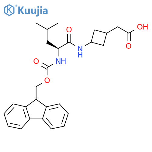 2-{3-(2S)-2-({(9H-fluoren-9-yl)methoxycarbonyl}amino)-4-methylpentanamidocyclobutyl}acetic acid structure