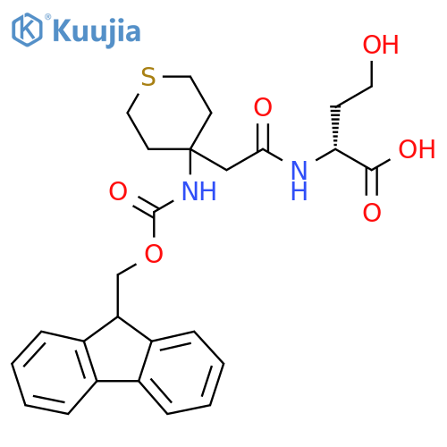 (2R)-2-{2-4-({(9H-fluoren-9-yl)methoxycarbonyl}amino)thian-4-ylacetamido}-4-hydroxybutanoic acid structure