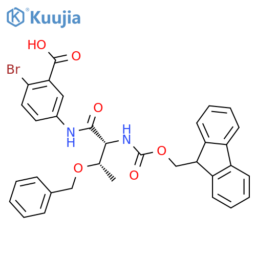 5-(2R,3S)-3-(benzyloxy)-2-({(9H-fluoren-9-yl)methoxycarbonyl}amino)butanamido-2-bromobenzoic acid structure