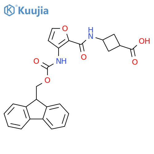 (1r,3r)-3-3-({(9H-fluoren-9-yl)methoxycarbonyl}amino)furan-2-amidocyclobutane-1-carboxylic acid structure