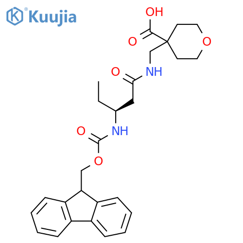 4-{(3S)-3-({(9H-fluoren-9-yl)methoxycarbonyl}amino)pentanamidomethyl}oxane-4-carboxylic acid structure